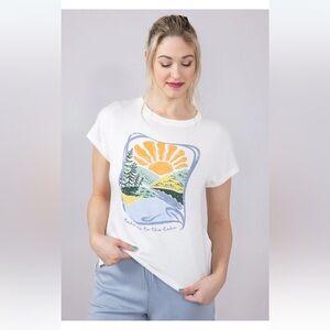 NWT Women Tshirt White Graphic Tee C&C California Lake Camille Dolman L Large